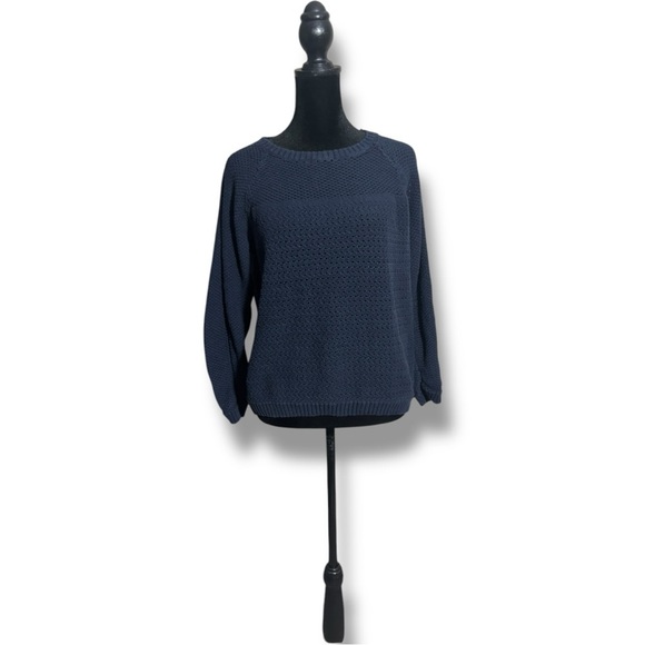 Michael Kors Knit 3/4 Sleeve Lightweight Cotton Comfy Classic Navy Blue Sweater - Picture 2 of 16
